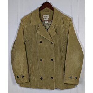 LL Bean Women’s Corduroy Jacket Size Medium Petite Button Up Chore Pea Coat Tan
